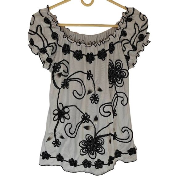 Embroidered Floral Ruffle Cold Shoulder Blouse - Picture 1 of 4